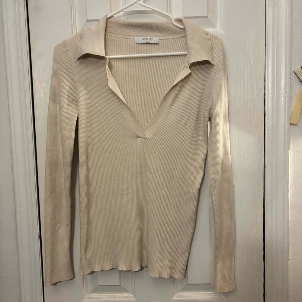 Babaton Cream Ribbed Knit Top